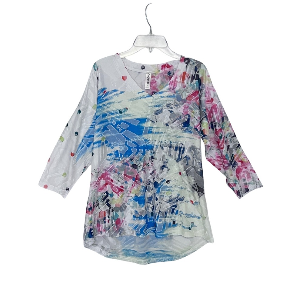 Cubism Los Angeles Abstract Burnout Tunic Top XS Multi-Color